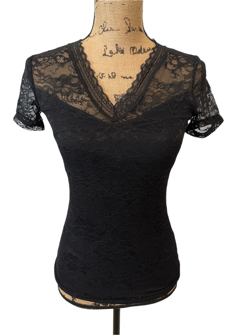 Black Lace V-Neck Short Sleeve Camisole